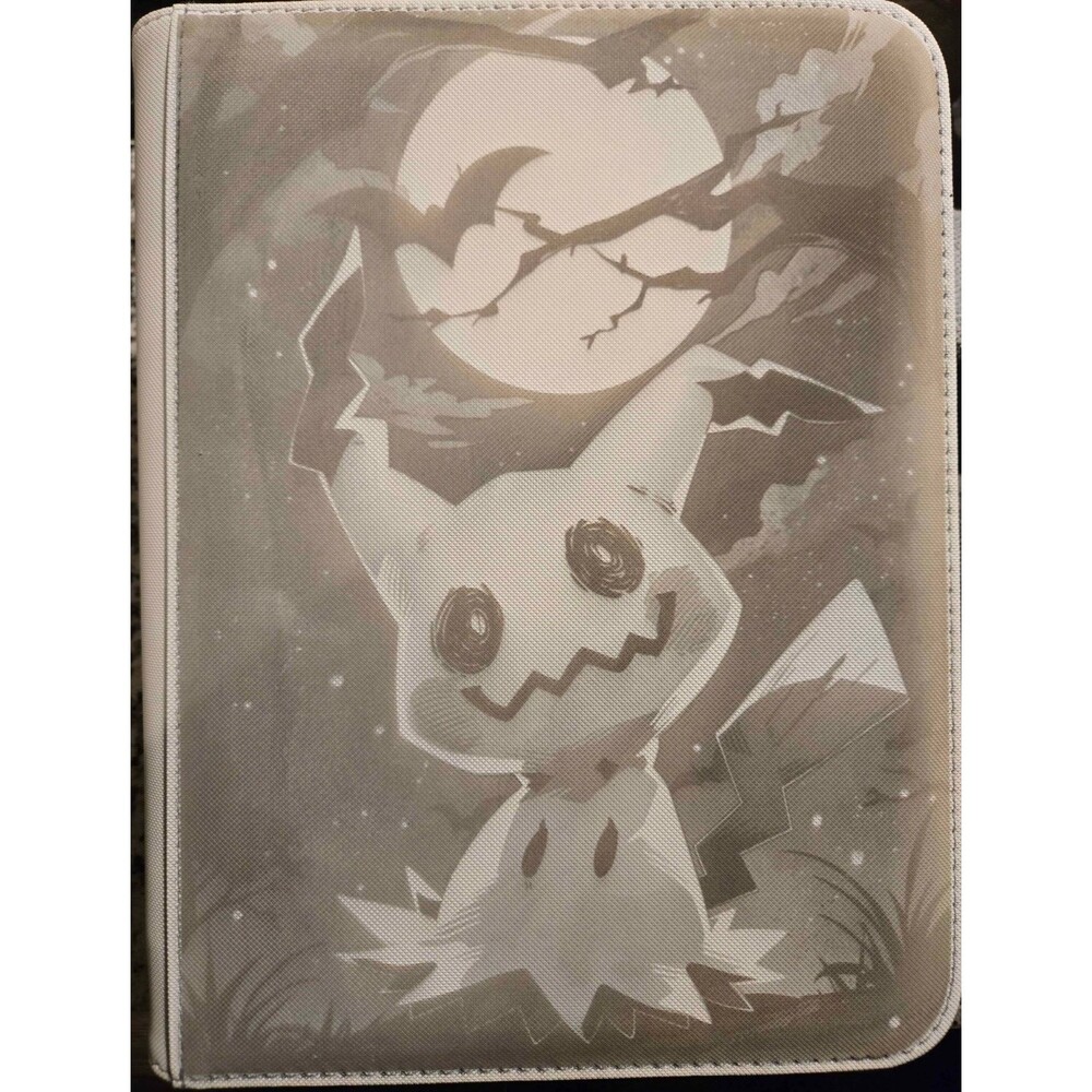 Mimikyu Moon 4 Pocket Top Loader Pokemon Binder (128 Cards) Laser Engraved WHITE